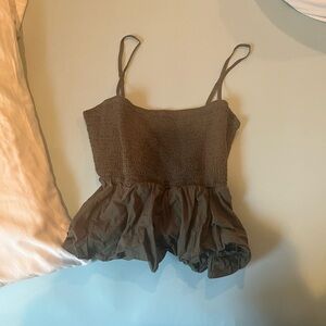 AE Olive Green Smocked Peplum Top